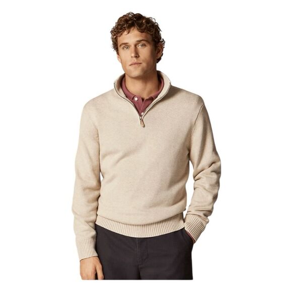 J. Crew Heritage Cotton Half-Zip Sweater Heather Sand Knit XL - Picture 1 of 10